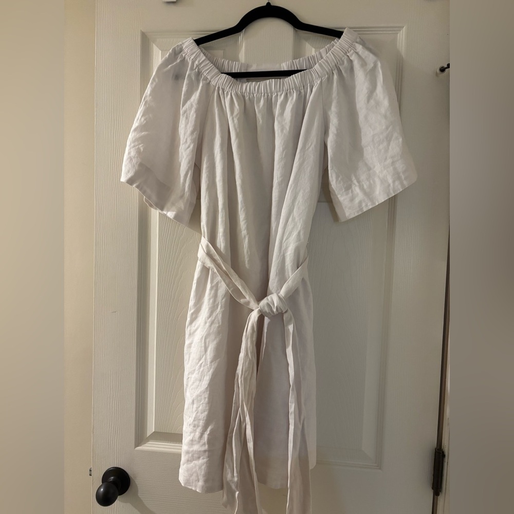 Banana Republic White Off-Shoulder Tie Front Linen Blend Sundress Small NWT